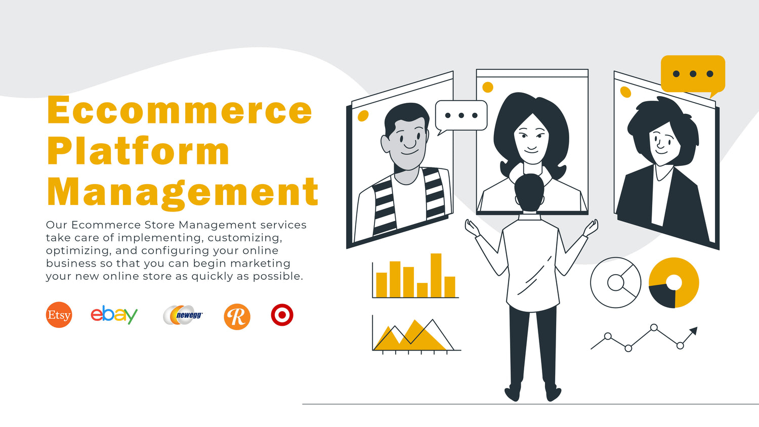 Image showcasing comprehensive e-commerce management solutions - optimizing online stores, driving sales growth, and enhancing customer experience across multiple platforms